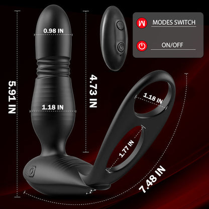 Futurlio  10 Thrusting & Vibrating Double Cock Rings Silicone Prostate Massager Low Noise