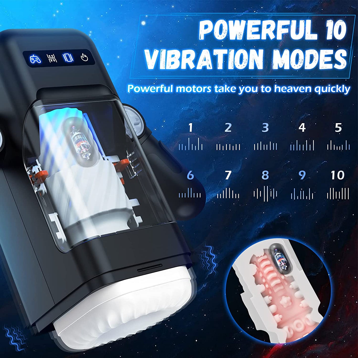 Futurlio - 10-Frequency Thrusting 10-Frequency Vibration Self-Heating Male Aircraft Cup - Futurlio