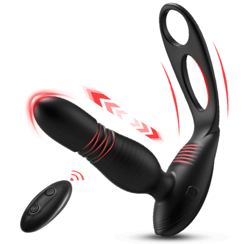 Futurlio  10 Thrusting & Vibrating Double Cock Rings Silicone Prostate Massager Low Noise