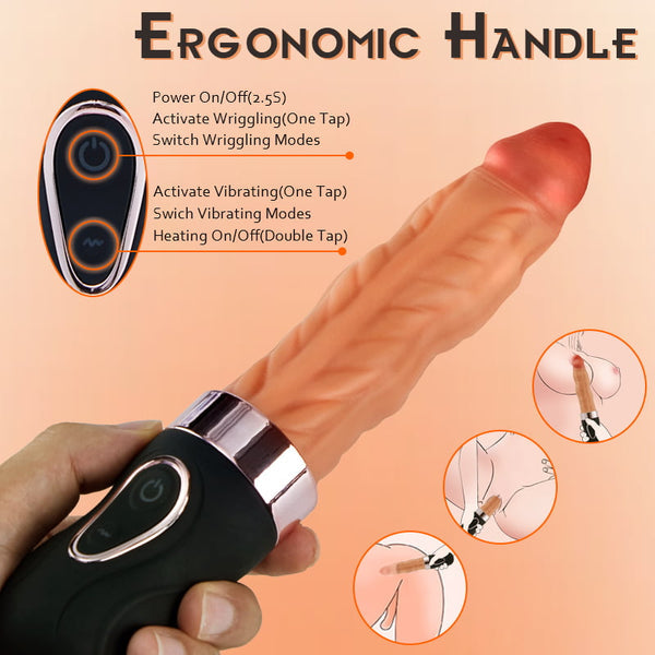futurlio Wriggling Quiet 9 Vibrating Heating Vaginal Anal Vibrator Lifelike Dildo 9.65 Inch