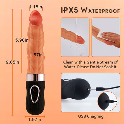 futurlio Wriggling Quiet 9 Vibrating Heating Vaginal Anal Vibrator Lifelike Dildo 9.65 Inch