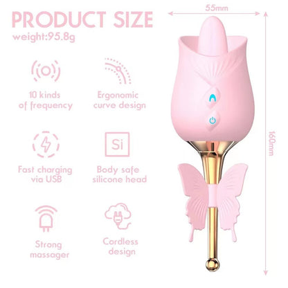 Futurlio - 10-Frequency Vibration Tongue Licking Rose Vibrator - Futurlio