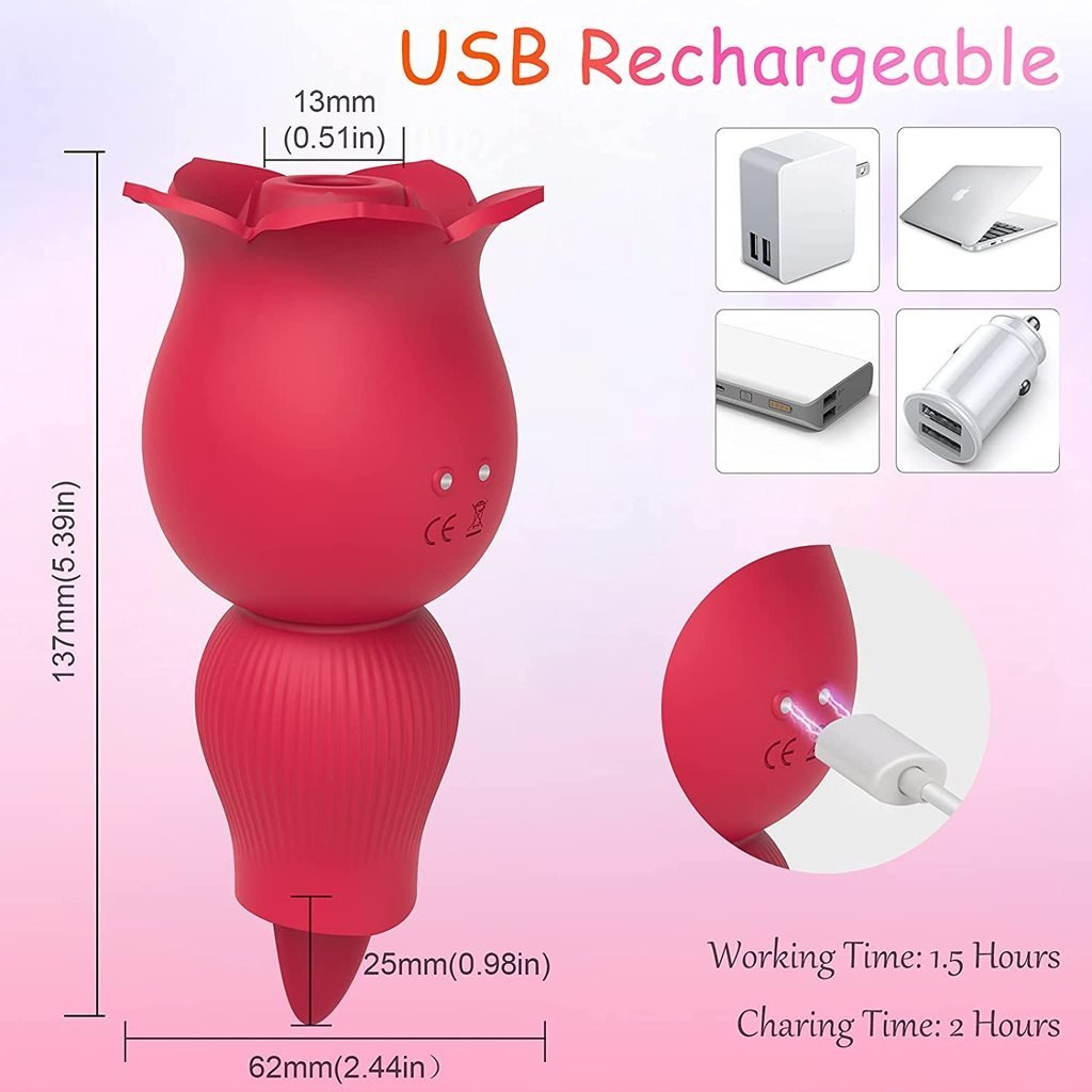 Futurlio - Rose Sucking and Tongue Vibrator 2 in 1 Rose Toy - Futurlio